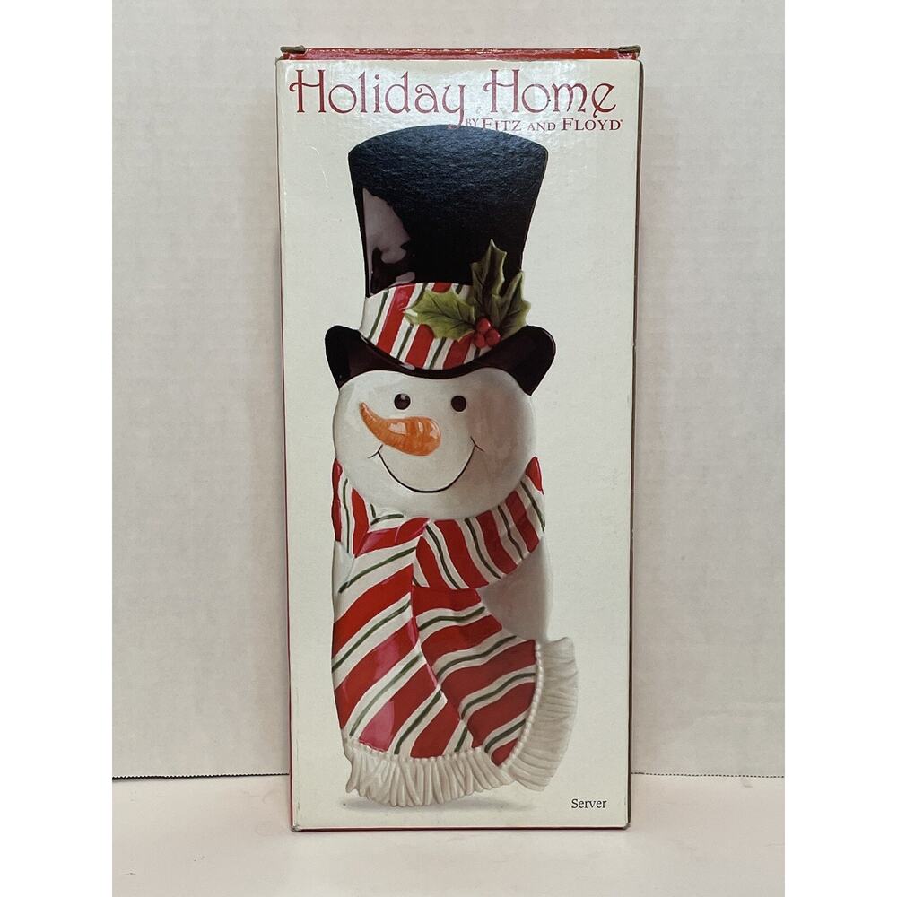 Fitz & Floyd Snack Therapy Snowman Server‎ 13½″ Holiday Ceramic Tray W/Box